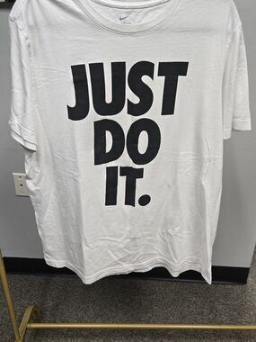 Nike White Short Sleeve Tee with Black 'JUST DO IT.' Graphic